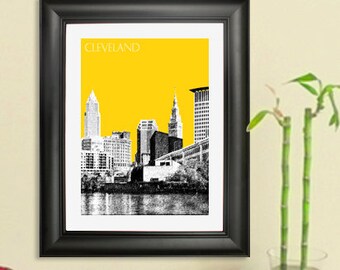 Cleveland Skyline Cartel - Cleveland City Skyline - Impresión de arte - Elija su color