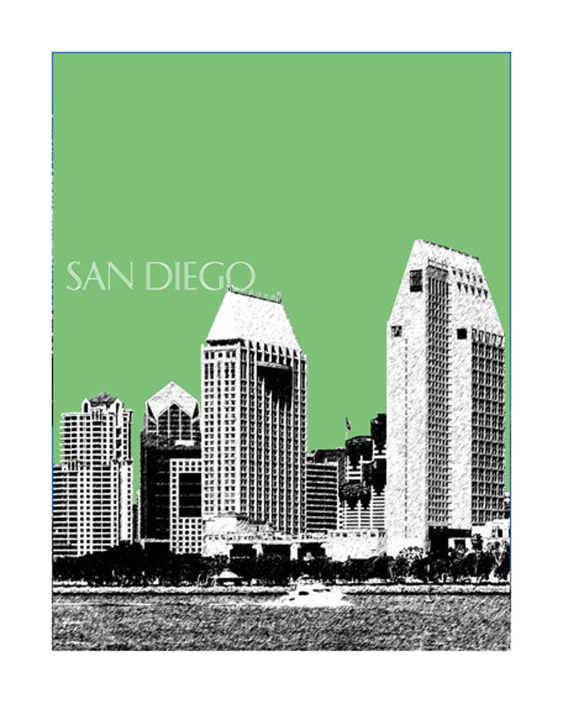 San Diego Skyline Poster San Diego City Art Print 2 Etsy