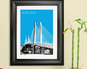 Skyline Portland Print #3 - Tilikum Crossing Bridge Poster - Portland Oregon City Skyline Art Print