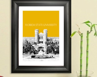 Florida State University Afstudeerposter - Tallahassee Florida Skyline - Art Print