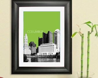 Cartel del horizonte de Columbus - Columbus Ohio City Skyline - Impresión de arte