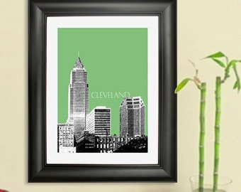 Cleveland Skyline Poster - Cleveland City Skyline - Key Tower - Art Print - Choose Your Color
