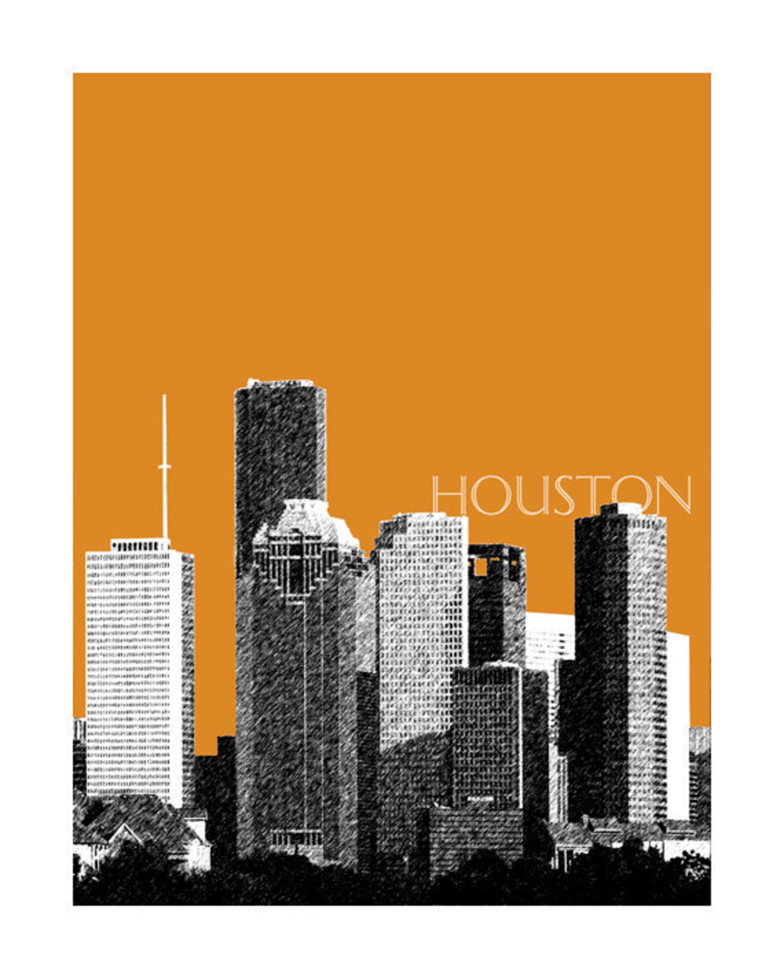Houston Skyline Poster Houston Texas Skyline Art Print Etsy