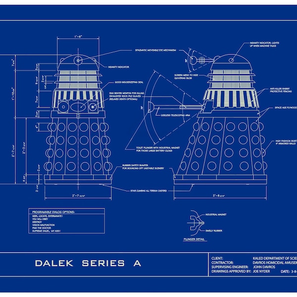 Poster umoristico 16x20 di Dr. Who Dalek, edizione limitata. "Qui non ci sono Dalek volanti"