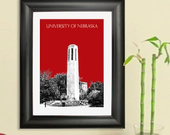 University of Nebraska - Graduation Poster - Lincoln Nebraska Skyline - Art Print