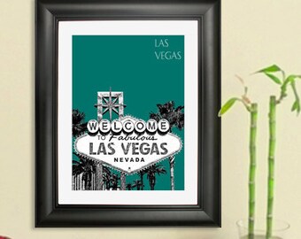 Las Vegas Skyline Print - Las Vegas Sign City Skyline Poster - Impresión de Arte