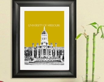 University of Missouri Skyline Poster - Columbia Missouri City Skyline - Art Print - 8 x 10 Choose Your Color