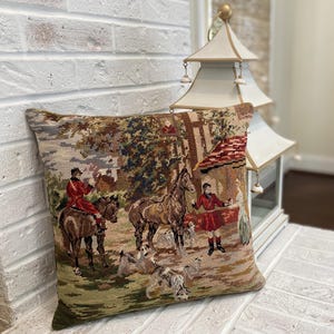 Petit Point Needlepoint - Equestrian - Hounds and Horses Pillow
