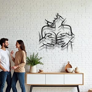 Arte de pared de amor / Arte de línea de chica y hombre sexy Decoración de pared de metal / Arte de pared de metal de hombre desnudo / Decoración de pared única / Arte de pared romántico minimalista