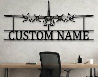 Custom C-130H Hercules Front View Airplane Silhouette - Metal Wall Decor - Military Transport Art