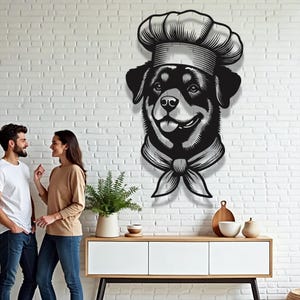 Cute Rottweiler Metal Wall Art with Laser Cut Dog Silhouette Design, Pet Lover Home Decor for Entryway,  Vet Clinic or Dog Owner Gift