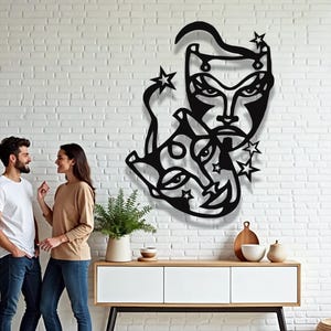 Máscaras de teatro de metal para pared con diseño de máscaras de comedia y tragedia cortadas con láser, ideal para amantes del drama y decoración escénica para estudio, cine en casa o regalo.