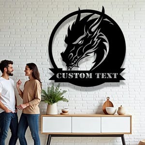 Arte mural de metal con forma de dragón personalizado, letrero con nombre personalizado, decoración para sala de juegos