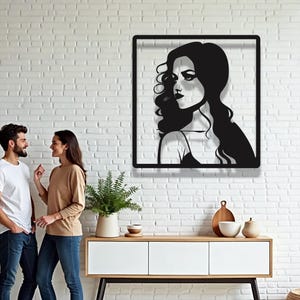 Woman Silhouette Metal Wall Art Frame – Elegant Female Figure Outline, Minimalist Modern Black Metal Wall Decor for Home