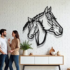 Two Horse Metal Wall Art, Rustic Farmhouse Decor