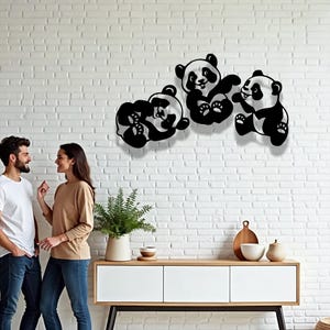 Panda Metal Wall Art – 3-Piece Laser-Cut Animal Decor