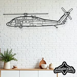 Arte mural metálico UH-60 Black Hawk – Decoración de helicóptero militar