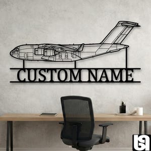 Silueta personalizada del avión C-17 Globemaster III - Decoración de pared de metal - Arte de transporte militar