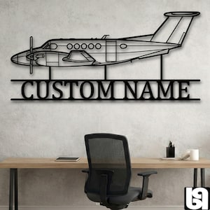 Aangepaste Beechcraft King Air B200 vliegtuigsilhouet - metalen wanddecoratie - twin-turboprop luchtvaartkunst