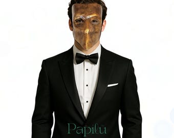 Handmade Bauta Mask in Bronze Papier-Mâché – Wearable or Decorative Venetian Mask – Papilù Handmade