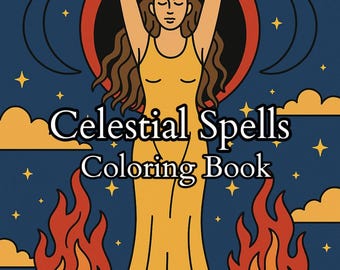 Libro para colorear de hechizos celestiales y brujería / Magia lunar mística, cristales, zodíaco y arte espiritual / Páginas para colorear digitales imprimibles para adultos