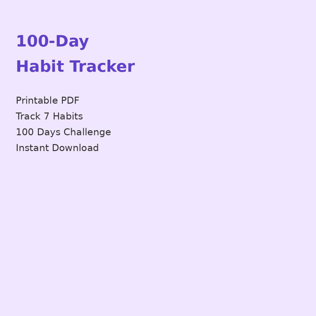 100 Day Habit Tracker Printable | Daily Habit Planner PDF | Self ...