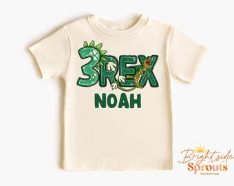Three Rex Dinosaur 3rd Birthday Shirt, Personalized Boys Dinosaur Third Birthday Tshirt, T Rex Theme Party Tee, Dino Birthday Boy Outfit