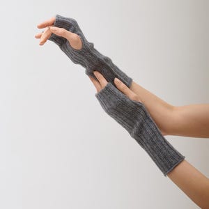 Charcoal Grey Cashmere Fingerless gloves, Soft Knit mittens for Women, Cozy winter gift for her, CASHMEREBOX