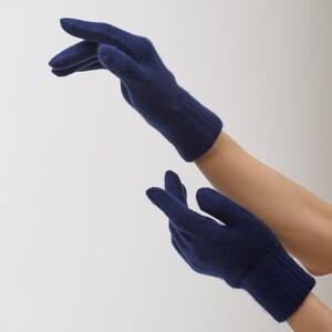 Navy Cashmere Gloves, 100% Mongolian Organic Cashmere, Warm & Dense Knit Winter Gloves for Women, Soft Wool Gift
