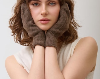 Reversible Yak & Camel Wool Mittens, 2 in1, Handcrafted, Taupe and Caramel, Double- Layered, Seamless, 100% Organic Fibers