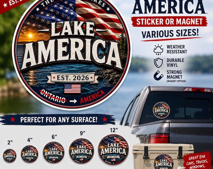 Lake America Sticker – Great Lakes USA Decal – Lake Ontario America Sticker – Patriotic American Vinyl Decal – Est 2026