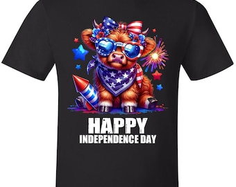 4th of July Highland Cow Tshirt - Happy Independence day Printed July 4th Shirt