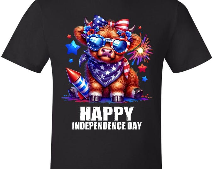 4th of July Highland Cow Tshirt - Happy Independence day Printed July 4th Shirt
