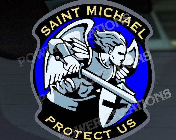 Firefighter Stickers - Digital Vector Artwork "Saint Michael Protect Us" Design PNG, EPS, JPG Digital files for graphic printing, shirts