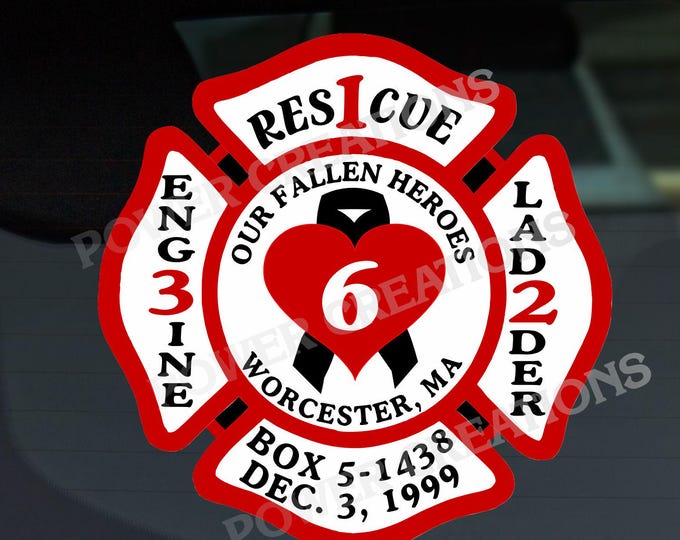 Firefighter Stickers - Digital Vector Artwork "Worcester 6 Maltese" Design PNG, EPS, JPG Digital files for graphic printing, shirt printing