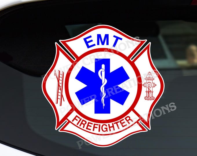 Firefighter Stickers - Digital Vector Artwork "Emt Firefighter" Design PNG, EPS, JPG Digital files for graphic printing, shirt printing