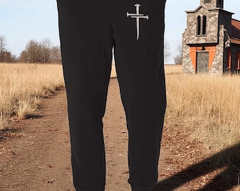 Christian Sweatpants for Men and Women | White Cross Pocket Sweapants with Back pocket and adjustable drawstring