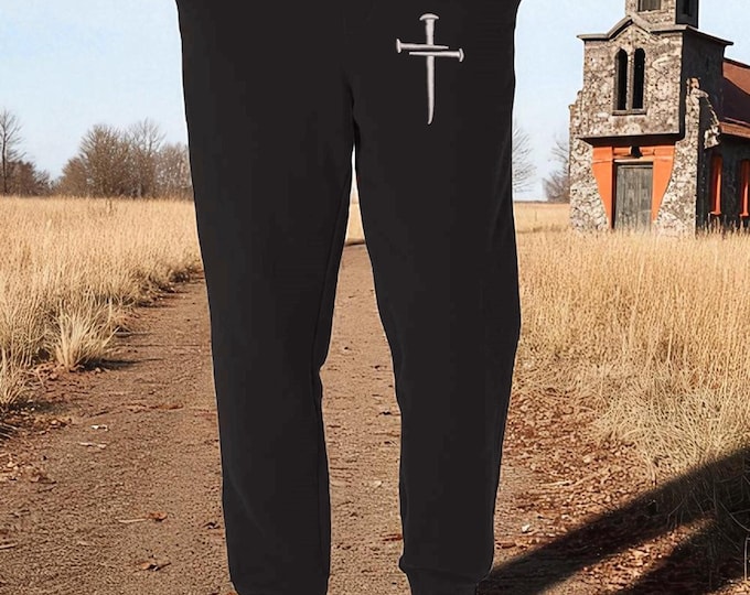 Christian Sweatpants for Men and Women | White Cross Pocket Sweapants with Back pocket and adjustable drawstring