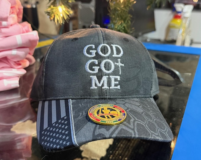 God Got Me Jesus Christian Cross Adjustable Embroidered Hat with FAOG Challenge Coin
