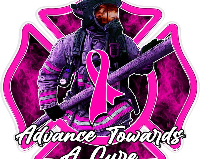 Firefighter Decal Firefighter Sticker Firefighter Decal Breast Cancer Maltese Cross for a cure Window or Hardhat Decal