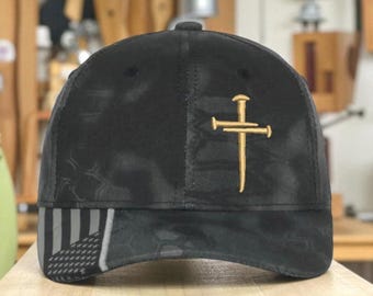 Christian Cross BEIGE Sacred Nails Kryptek Typhoon Adjustable hat with FREE CHALLENGE coin