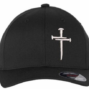 Jesus 3 Nail Cross Christian Hat Christian Hats for Men Women Jesus 3 Nail Cross Hat BLACK XL/2X FLEX fit hat with a free 4&quot; decal