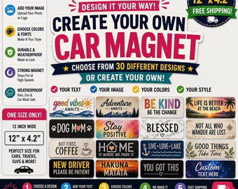 Custom Car Magnet Personalized 12 x 4.2 Bumper Magnet, Custom Text Photo or Logo, Personalized Vehicle Magnet, Car Accessories