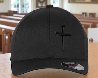 Christian Hats for Men Women Jesus Christian Cross Cross Hat BLACK Black XL/2X FLEX fit hat with a free 4" decal
