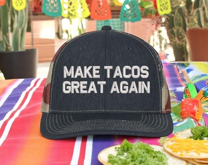 Make TACO's Great Again Hat - Embroidered US Old Glory hat with Mesh Adjustable Back Trump Taco's Taco's Great Funny black Hat