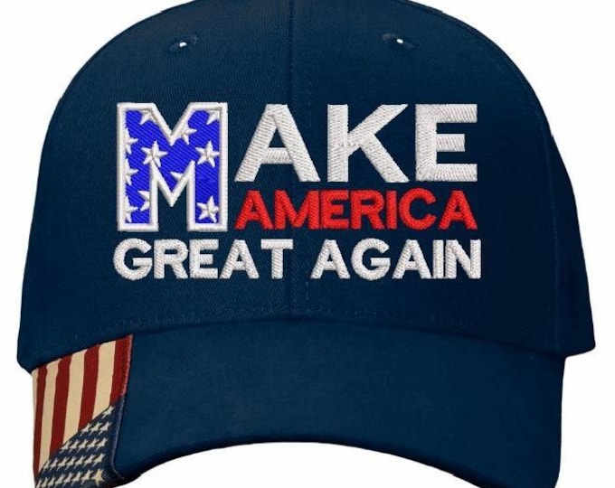 Trump Hat - Make America Great Again Adjustable Navy USA300 Flag Brim SALE SALE!