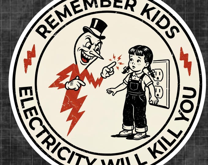 Remember Kids Electricity Will Kill Vintage Waterproof Vinyl Sticker Retro Logo Sticker Funny Adult Sticker Old School Sticker 70s Sticker