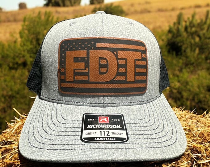 FDT Hat F*ck Donald Trump, leather Patch Hat,Richardson hat Anti Trump hat Adjustable Mesh Back hat Charcoal/Black w/ Leatherette Badge