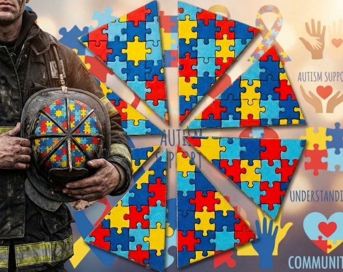 Firefighter Helmet Decal Autism Support Puzzle Pieces 8 Section Reflective Helmet Flag