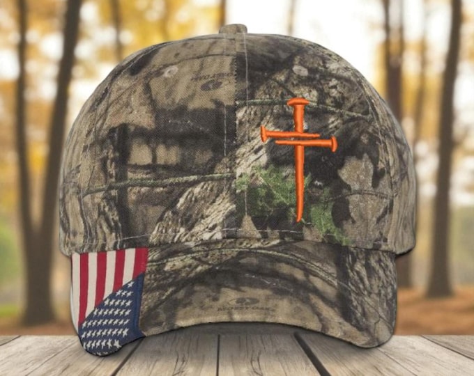 Christian Hats for Men Women Jesus Christian Cross Cross Hat MOSSY CAMO ORANGE cross premium snapback with free 4" decal